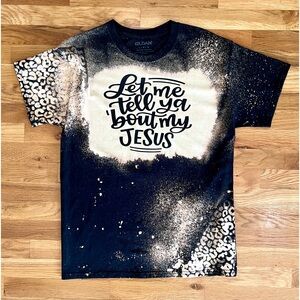 Handcrafted Black Bleached T-Shirt with Design, size L